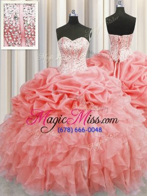 On Sale Pick Ups Visible Boning Floor Length Ball Gowns Sleeveless Watermelon Red Sweet 16 Dress Lace Up