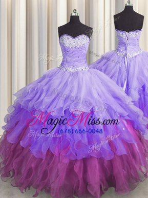 Custom Fit Multi-color Sleeveless Floor Length Beading and Ruffles and Ruffled Layers and Sequins Lace Up Vestidos de Quinceanera