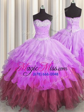 Multi-color Sweetheart Lace Up Beading and Ruffles and Ruffled Layers and Pick Ups Quinceanera Dress Sleeveless