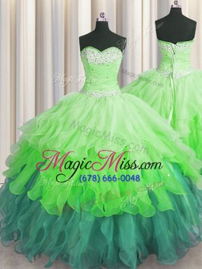 Most Popular Multi-color Sleeveless Floor Length Beading and Ruffles and Ruffled Layers and Sequins Lace Up Sweet 16 Dress