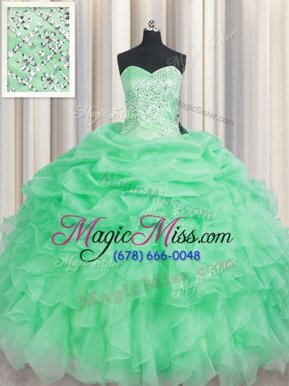 Apple Green Sweetheart Lace Up Beading and Ruffles 15 Quinceanera Dress Sleeveless