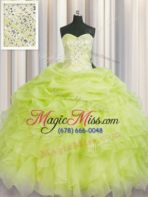 Romantic Yellow Green Sleeveless Beading and Ruffles Floor Length 15 Quinceanera Dress