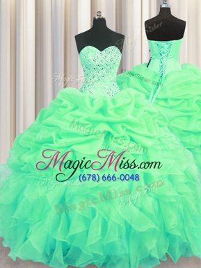 Edgy Organza Sleeveless Floor Length Sweet 16 Quinceanera Dress and Beading and Ruffles and Pick Ups