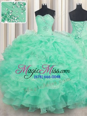 Simple Sweetheart Sleeveless Quinceanera Dress Floor Length Beading and Ruffles Apple Green Organza