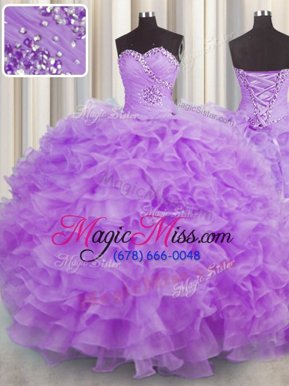 Ball Gowns Quinceanera Dress Lavender Sweetheart Organza Sleeveless Floor Length Lace Up