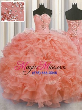 Fitting Organza Sleeveless Floor Length 15th Birthday Dress and Beading and Ruffles