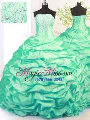 Beauteous Pick Ups With Train Ball Gowns Sleeveless Turquoise Ball Gown Prom Dress Sweep Train Side Zipper