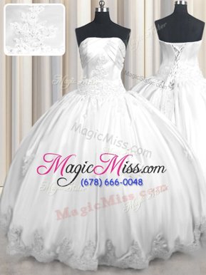 Fashion Sleeveless Floor Length Beading and Appliques Lace Up 15th Birthday Dress with White
