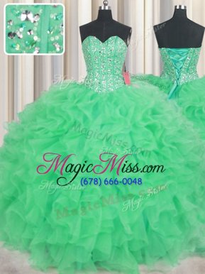 Fancy Visible Boning Sleeveless Beading and Ruffles Lace Up Sweet 16 Dress