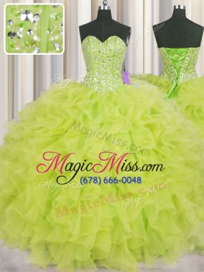 Inexpensive Visible Boning Organza Sleeveless Floor Length Ball Gown Prom Dress and Beading and Ruffles