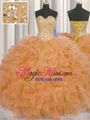 Visible Boning Orange Sweetheart Neckline Beading and Ruffles and Sashes|ribbons Quinceanera Dresses Sleeveless Lace Up