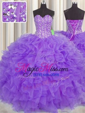 Sumptuous Visible Boning Floor Length Ball Gowns Sleeveless Lavender Sweet 16 Dresses Lace Up