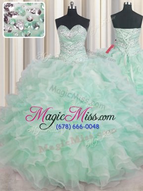 Exceptional Sweetheart Sleeveless Sweet 16 Dresses Floor Length Beading and Ruffles Apple Green Organza