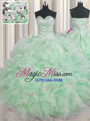 Spectacular Organza Lace Up Quinceanera Dresses Sleeveless Floor Length Beading and Ruffles