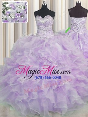 Clearance Lavender Ball Gowns Organza Sweetheart Sleeveless Beading and Ruffles Floor Length Lace Up Vestidos de Quinceanera