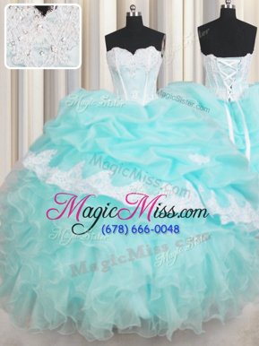 Traditional Baby Blue Sweetheart Neckline Beading and Appliques and Ruffled Layers Quinceanera Gown Sleeveless Lace Up