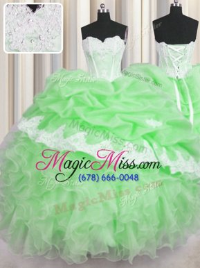 Nice Lace Up Sweetheart Beading and Appliques and Ruffles and Pick Ups Ball Gown Prom Dress Organza Sleeveless