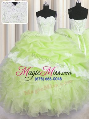 Pick Ups Sweetheart Sleeveless Lace Up Quinceanera Gown Yellow Green Organza