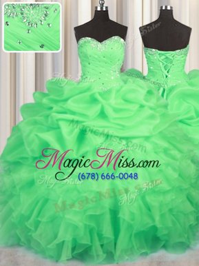 Latest Sleeveless Lace Up Floor Length Beading and Ruffles and Ruching and Pick Ups Quinceanera Gowns