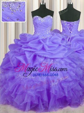 Cute Pick Ups Floor Length Lavender Quince Ball Gowns Sweetheart Sleeveless Lace Up