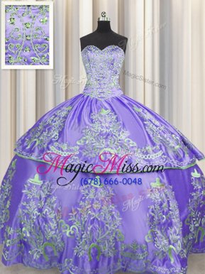 Traditional Lavender Sleeveless Floor Length Beading and Embroidery Lace Up Quinceanera Gown