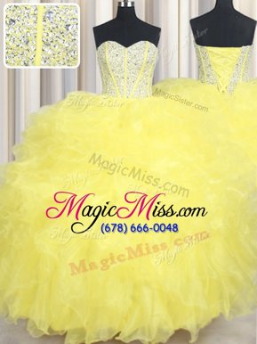 Yellow Sleeveless Organza Lace Up Quinceanera Dress for Military Ball and Sweet 16 and Quinceanera