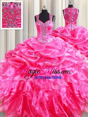 Edgy Straps Straps Sleeveless Beading and Ruffles and Pick Ups Zipper 15th Birthday Dress