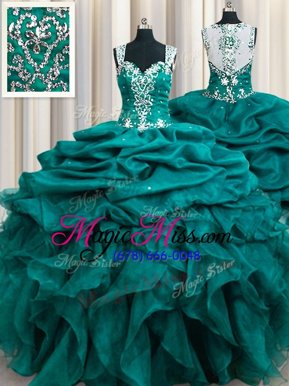 Custom Made Straps Straps Sleeveless Beading and Ruffles and Pick Ups Zipper 15 Quinceanera Dress