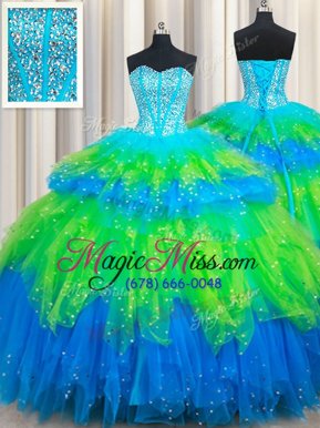 Simple Multi-color Sweetheart Lace Up Beading and Ruffled Layers Vestidos de Quinceanera Sleeveless