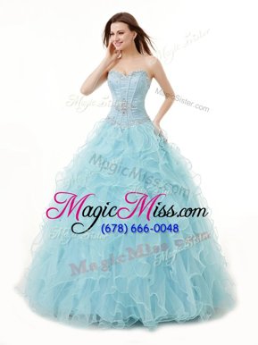 Fitting Light Blue Sweetheart Lace Up Beading and Ruffles Quinceanera Dresses Sleeveless