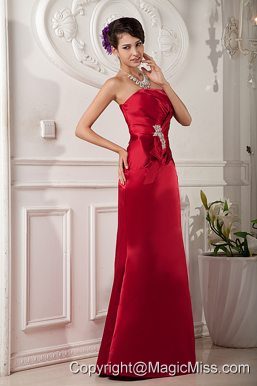Red Mother Of The Bride Dress For Custom Made Column Strapless Floor-length Satin Beading