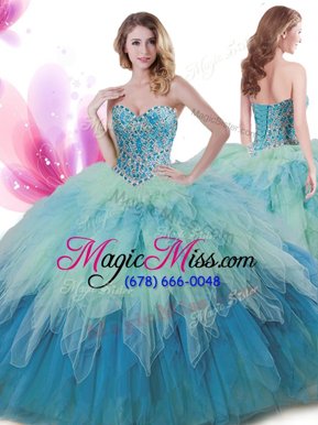 Fancy Sweetheart Sleeveless Lace Up Ball Gown Prom Dress Multi-color Tulle