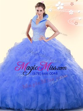 Smart High-neck Sleeveless Tulle 15 Quinceanera Dress Beading and Ruffles Backless