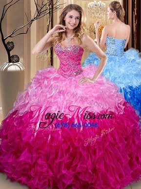 Graceful Floor Length Multi-color Quinceanera Dresses Organza Sleeveless Beading and Ruffles