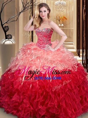 Perfect Multi-color Sweetheart Lace Up Ruffles Quinceanera Dress Sleeveless