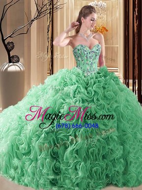 Spectacular Fabric With Rolling Flowers Lace Up Sweet 16 Dress Sleeveless Court Train Embroidery and Ruffles