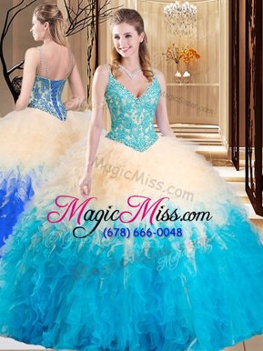 Elegant Floor Length Ball Gowns Sleeveless Aqua Blue 15th Birthday Dress Lace Up