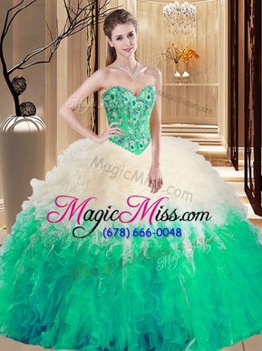 Latest Multi-color Sweetheart Neckline Embroidery and Ruffles Sweet 16 Dress Sleeveless Lace Up