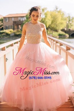 Luxurious Scoop Floor Length A-line Sleeveless Pink Pageant Dress Toddler Zipper