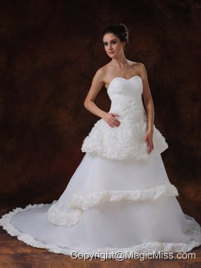 Rolling Flowers Luxurious Strapless A-Line / Princess Organza Chapel Train Wedding Dress