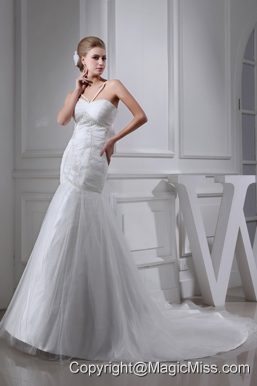 Embroidery Beding V-neck Ruching Mermaid Court Train Wedding Dress