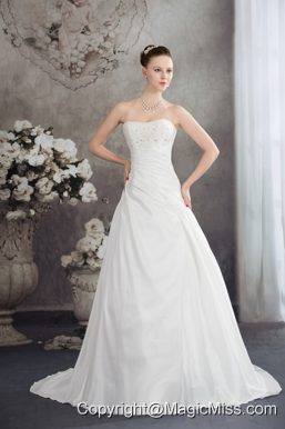 Strapless Beading A-line Brush Train Wedding Dress