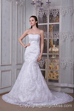 Perfect Mermaid Strapless Court Train Taffeta and Lace Wedding Dress