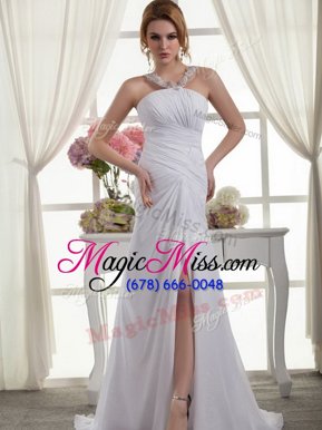 Clearance Ruching Wedding Dresses White Zipper Sleeveless Court Train