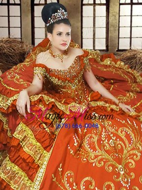 Attractive Off the Shoulder Orange Sleeveless Embroidery Floor Length Quinceanera Dress