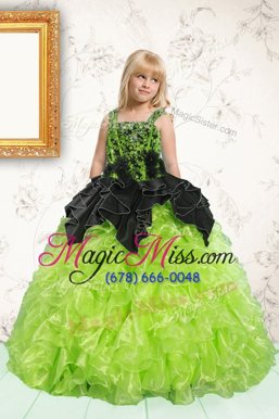 Sleeveless Organza Floor Length Lace Up Girls Pageant Dresses in Apple Green for with Beading and Pick Ups