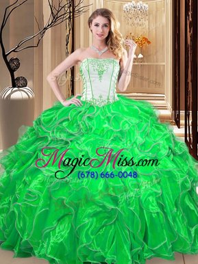 Delicate Floor Length Lace Up Quinceanera Gowns for Military Ball and Sweet 16 and Quinceanera with Embroidery and Ruffles