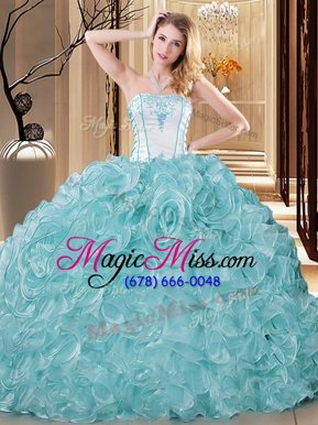 Dynamic Floor Length Ball Gowns Sleeveless White and Baby Blue Quinceanera Gown Lace Up