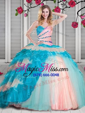 Trendy Floor Length Multi-color Vestidos de Quinceanera Organza Sleeveless Beading and Ruching