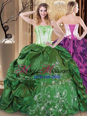 Captivating Green Sleeveless Floor Length Embroidery Lace Up 15th Birthday Dress